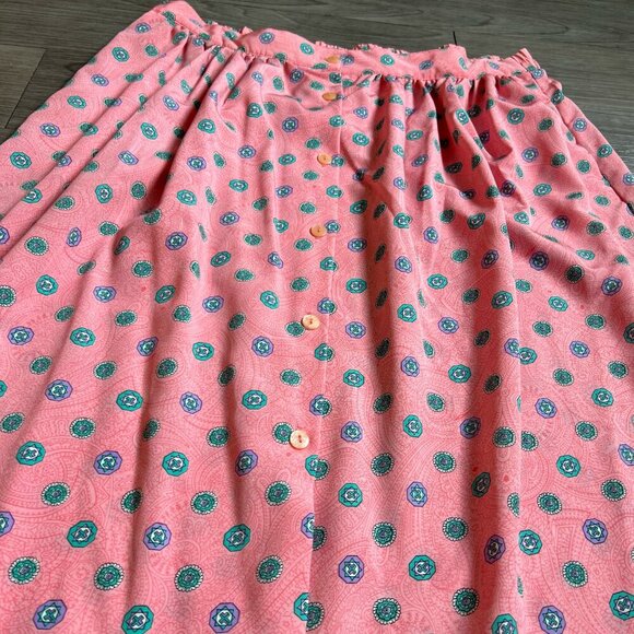 Vintage 80s Pink Patterned Button Down Skirt Elastic Waist Size Appeal Size 26W - Picture 2 of 8